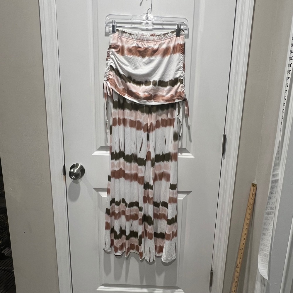 Unbranded Womens Wide Leg Pants Tie Dye Ruched‎ Waist Brown White Size M